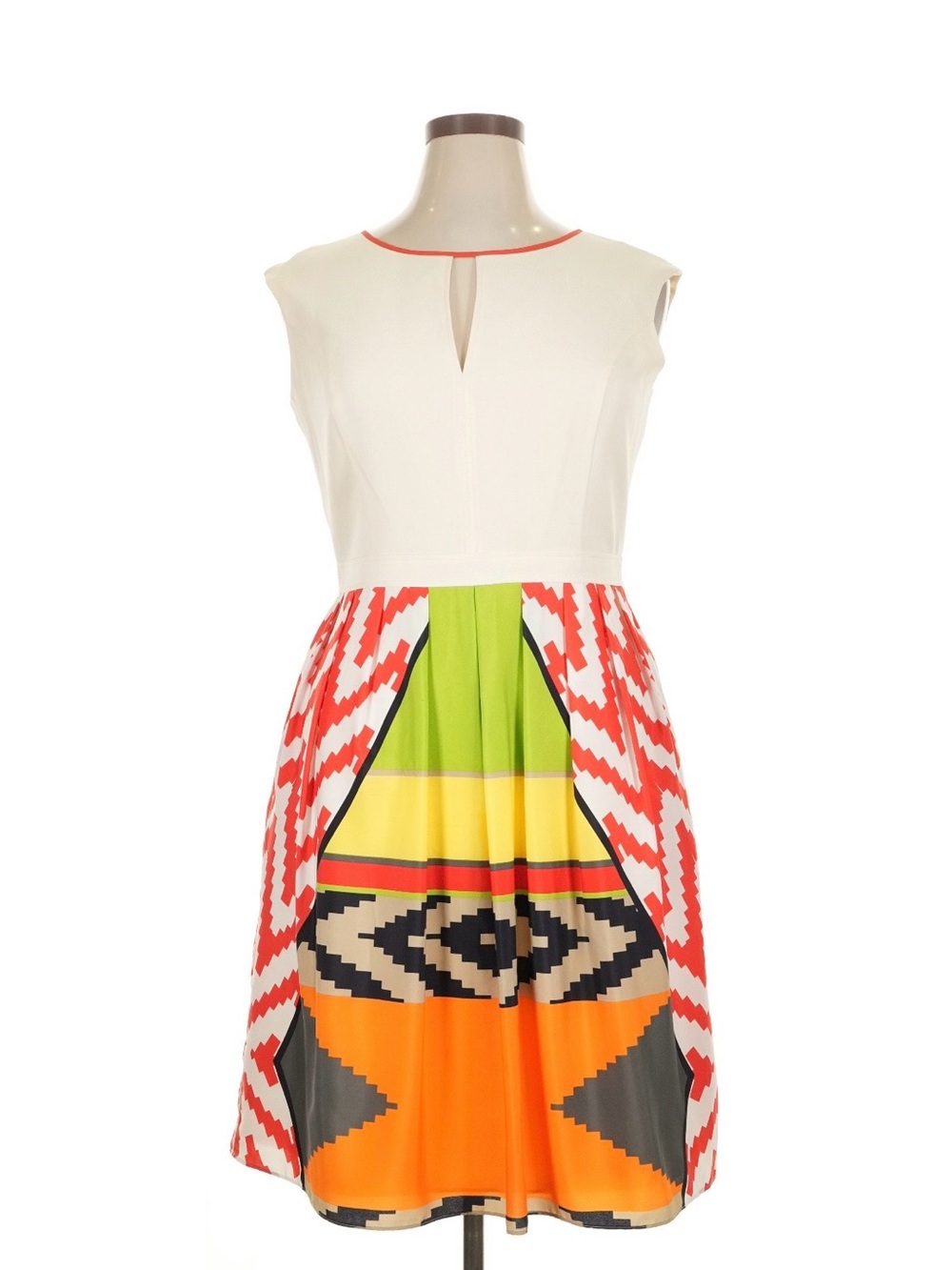 Ellen Tracy White Bodice Multicolor Printed Midi Dress